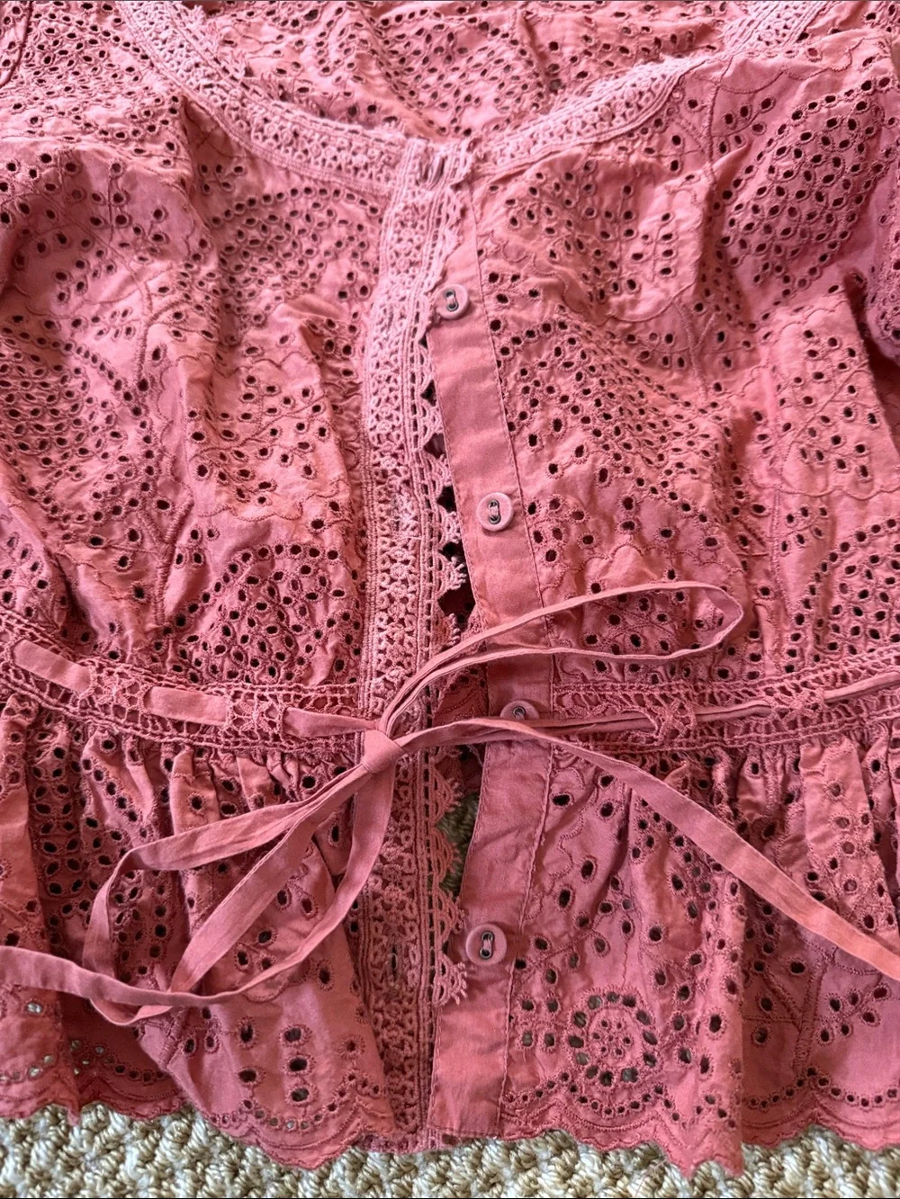 Ulla Johnson Rose Eyelet Lace Peplum Button-Front Top